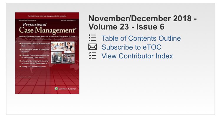 PCMjrnl_online's tweet image. In celebration of National Case Management Week, we have made our November/December issue free to read for the month of October: journals.lww.com/professionalca… #cmweek2018 #casemanager #casemanagement #NurseLeaders #365daysofcm
