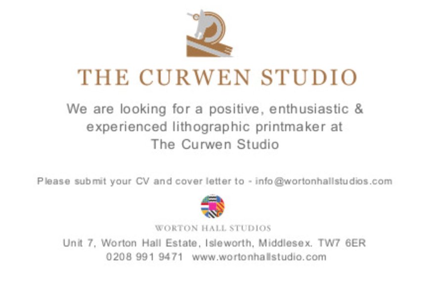 thecurwenstudio's tweet photo. JOB VACANCY @ THE CURWEN STUDIO 

#thecurwenstudio #jobadvert #lithography #printmaker #wortonhallstudios https://t.co/L4E4xAMuwK