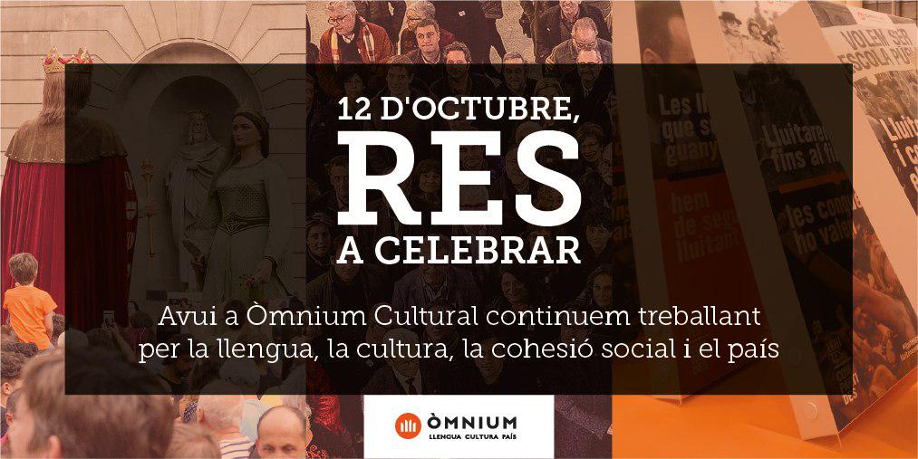 omnium's tweet photo. Avui, a @omnium, no tenim #ResACelebrar. 
Continuem treballant com cada dia per la llengua, la cultura, la cohesió social i el país https://t.co/EqpwsQBd3s