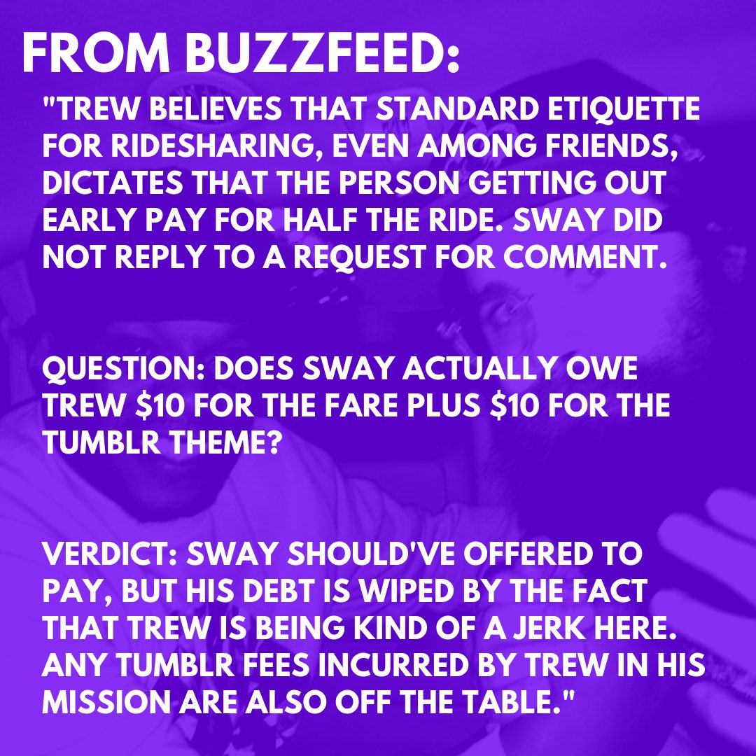 christrew's tweet photo. This is a true story, @RealSway just won’t admit it. Buzzfeed needs to check themselves too. Smh since 2014, #TBT 

The original tumblr: https://t.co/dKsftQrSVE

@BuzzFeed: https://t.co/eypbpO07ln 

3 years later: https://t.co/cuE5AB9AMZ https://t.co/BP72SxmWlA