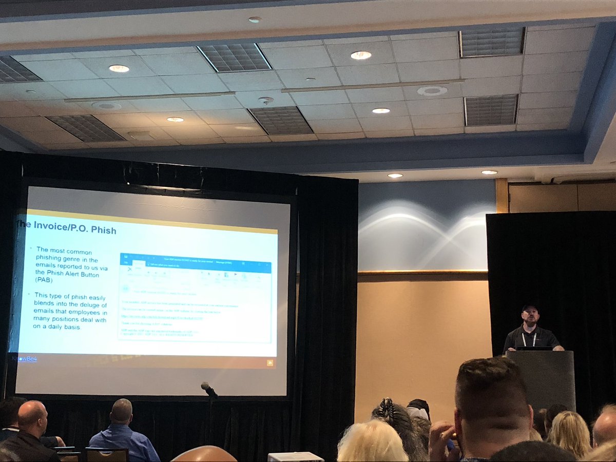 ericawoodsgo's tweet photo. Very educational session on #humandeception levers &amp; #socialengineering by @KnowBe4 here at #FLCyberCon! Be aware of invoice &amp; package/parcel #phishing, 2 of the most common issues. #themoreyouknow #awareness https://t.co/rUuNXzmYFJ