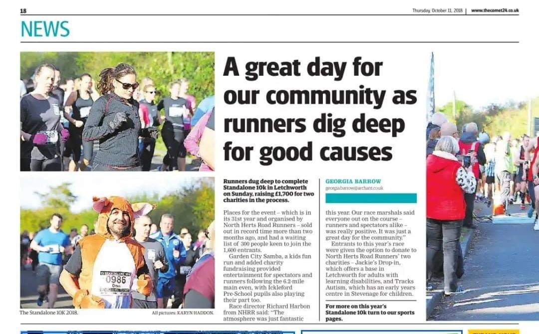 Standalone10k's tweet photo. "A great day for our community as runners dig deep for good causes" fantastic report on #Standalone2018 in this week's @thecomet24 https://t.co/0k2rFIJony