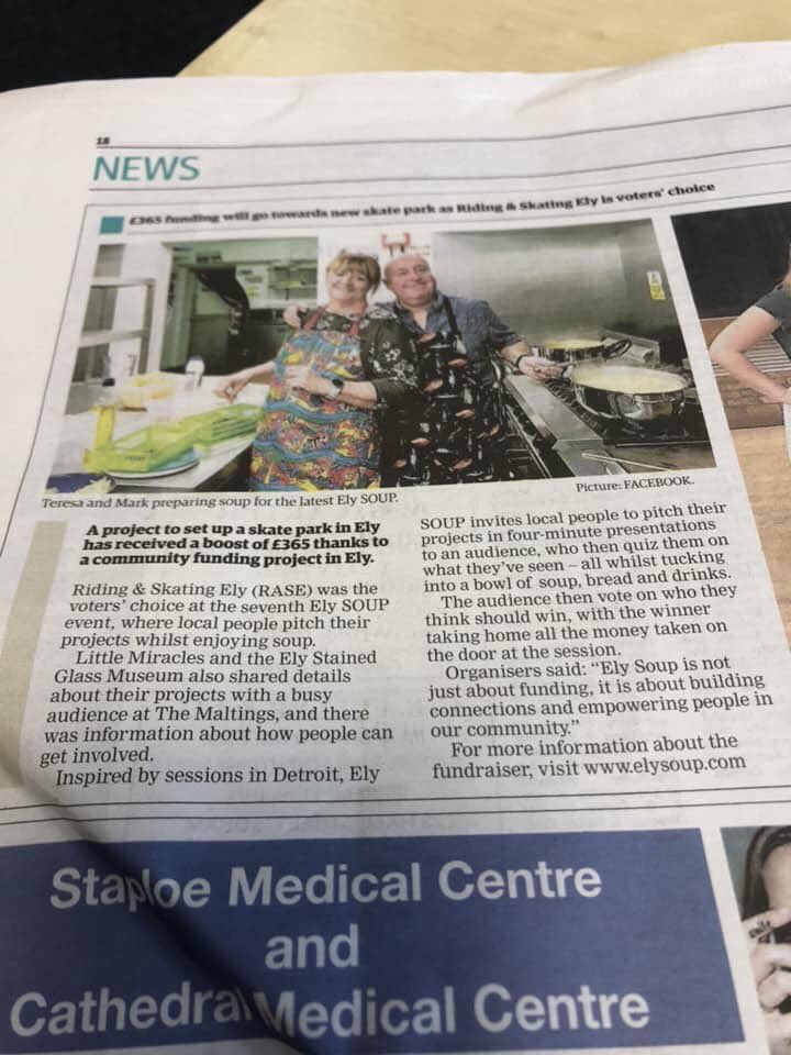 A lovely write up in this weeks <a href="/elystandard/">Ely Standard</a> . Check us out on page 18. Thank you to everyone who helped make Ely SOUP#7 such a success!