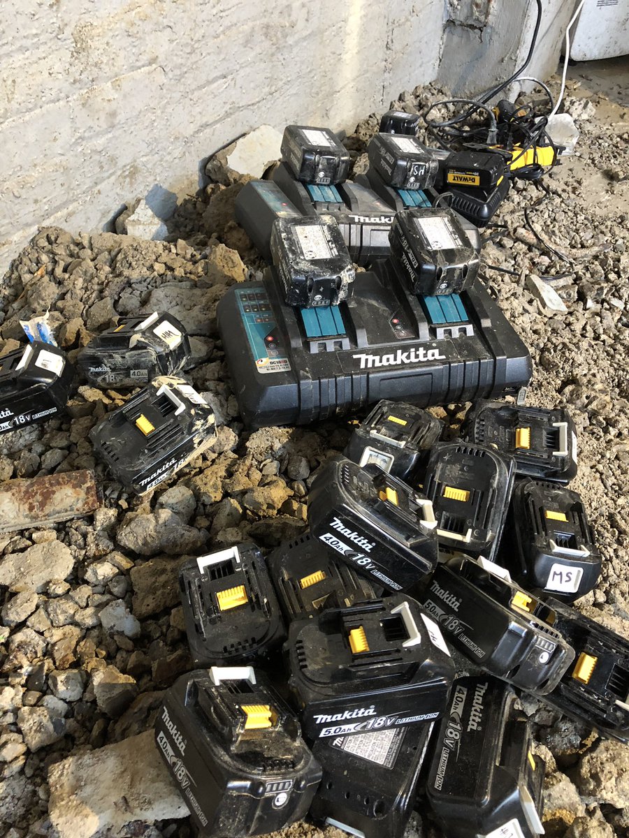 HarveyHomes's tweet photo. They said cordless tools were better but what they didn’t say is, I have to be a better person to ensure the batteries are always charged. #sitelife #construction #tools #equipment https://t.co/SBfrrL4lXo