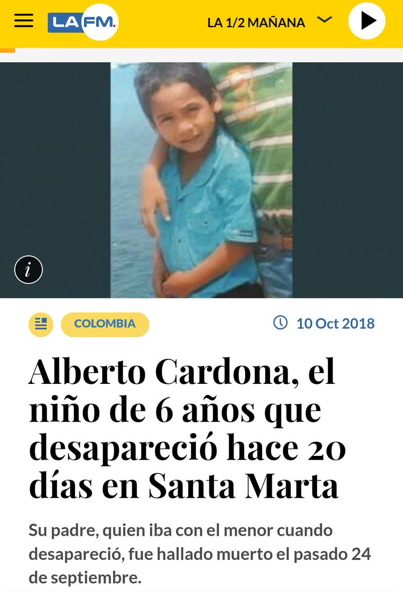 Banco_De_Suenos's tweet photo. Hace 20 días está #desaparecido el #Niño Alberto Cardona de 6 años y su padre lo encontraron sin vida @FuerzasMilCol @IvanDuque  @DefensaCivilCo  no abandonar su rescate #RespetoaLosNiñosyNiñas #Desaparecido @lafm @WRadioColombia https://t.co/Pgh0x0e0cH