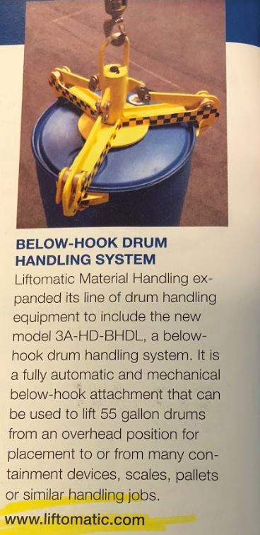 drumhandling's tweet photo. Thanks so much #IndustrialSupplyMagazine for sharing our below-hook #drumhandling system! #Liftomatic #materialhandling #logistics #drums #transportation #mfg #manufacturing #industrial https://t.co/MPRE2lMKtR