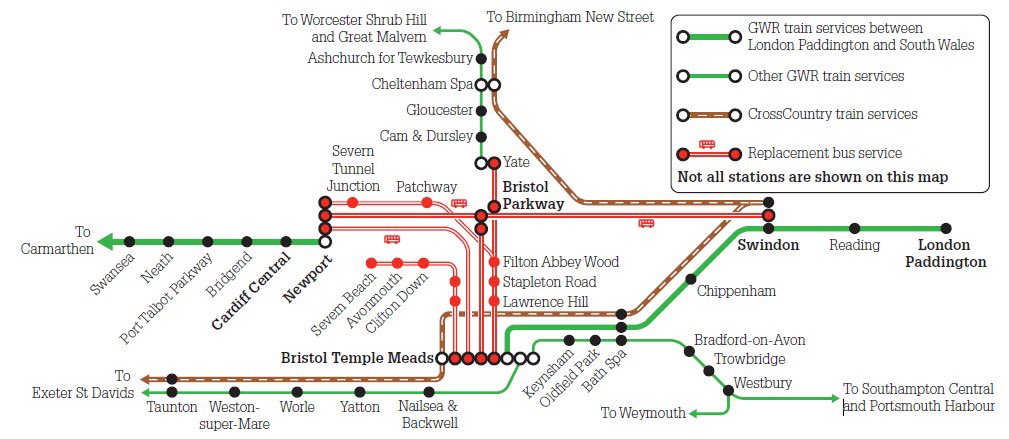 ⚠️ Major rail upgrade work in #Bristol this weekend (Oct 13 &amp; 14). Buses replace most trains, with <a href="/CrossCountryUK/">CrossCountry Trains</a> services being diverted. Buses will serve local stations north of Bristol Temple Meads. Check the map, and visit GWR.com/Bristol2018 for details.