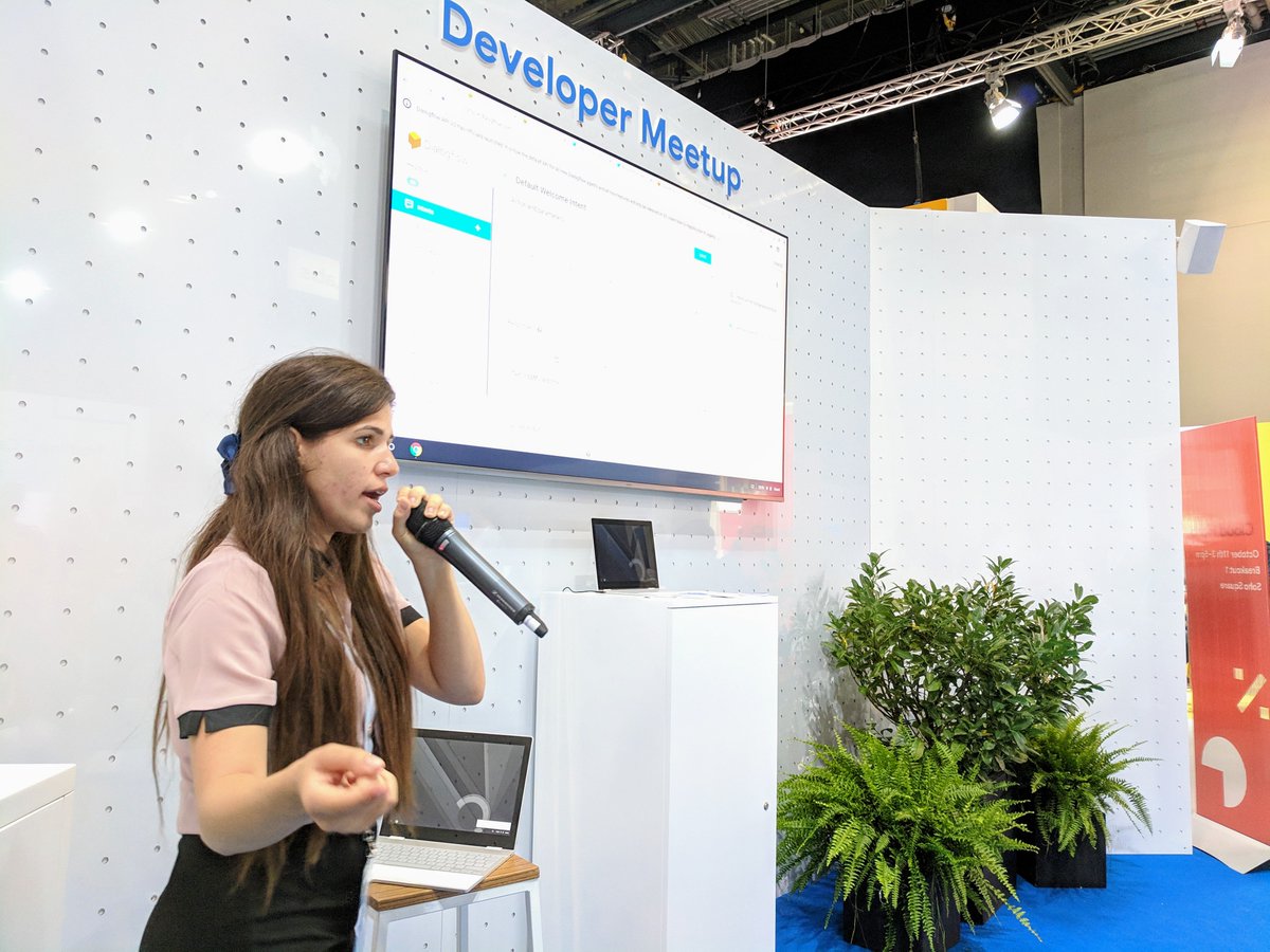 frathgeber's tweet photo. Great introduction to #GoogleAssistant and #ChatBots by @ActionsOnGoogle #GDE & @GDGCloud #GDG #meetup organiser @chibichibibr at the #GoogleNext18 #community booth, showing many use cases including #NLP (sentiment analysis), #TextToSpeech and #SpeechToText
#AoGDevs https://t.co/WW9jtFkPPM
