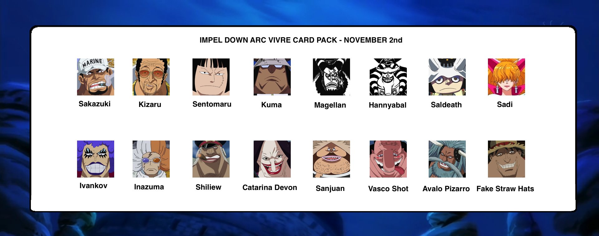 Artur Library Of Ohara Ar Twitter The Line Up Of The Impel Down Arc Pack For The Vivre Card Courtesy Of Mugiwara 23 Graphic Made By Me What An Impressive Line Up