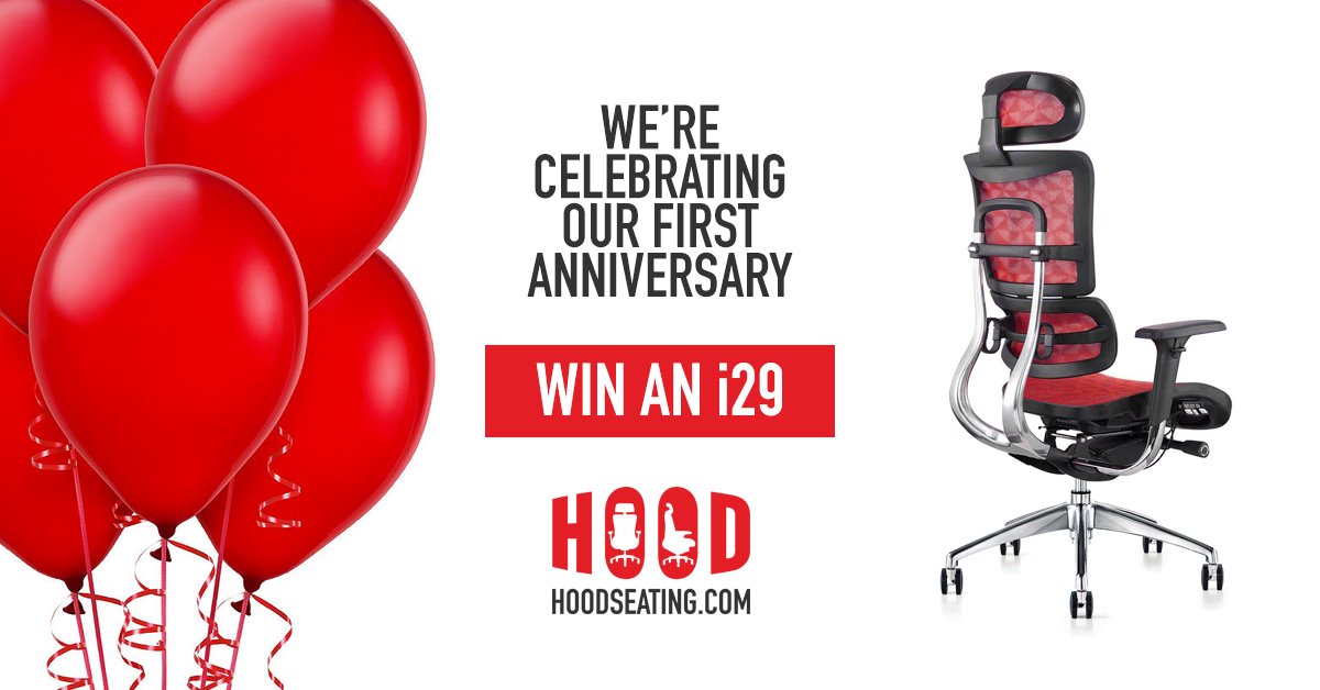HoodSeating's tweet image. We're celebrating our first year in business this week!  As a thank you to all our customers, we're giving away an i29 ergonomic task chair - our best selling chair! Like and re-tweet this post for your chance to win. #hoodseating