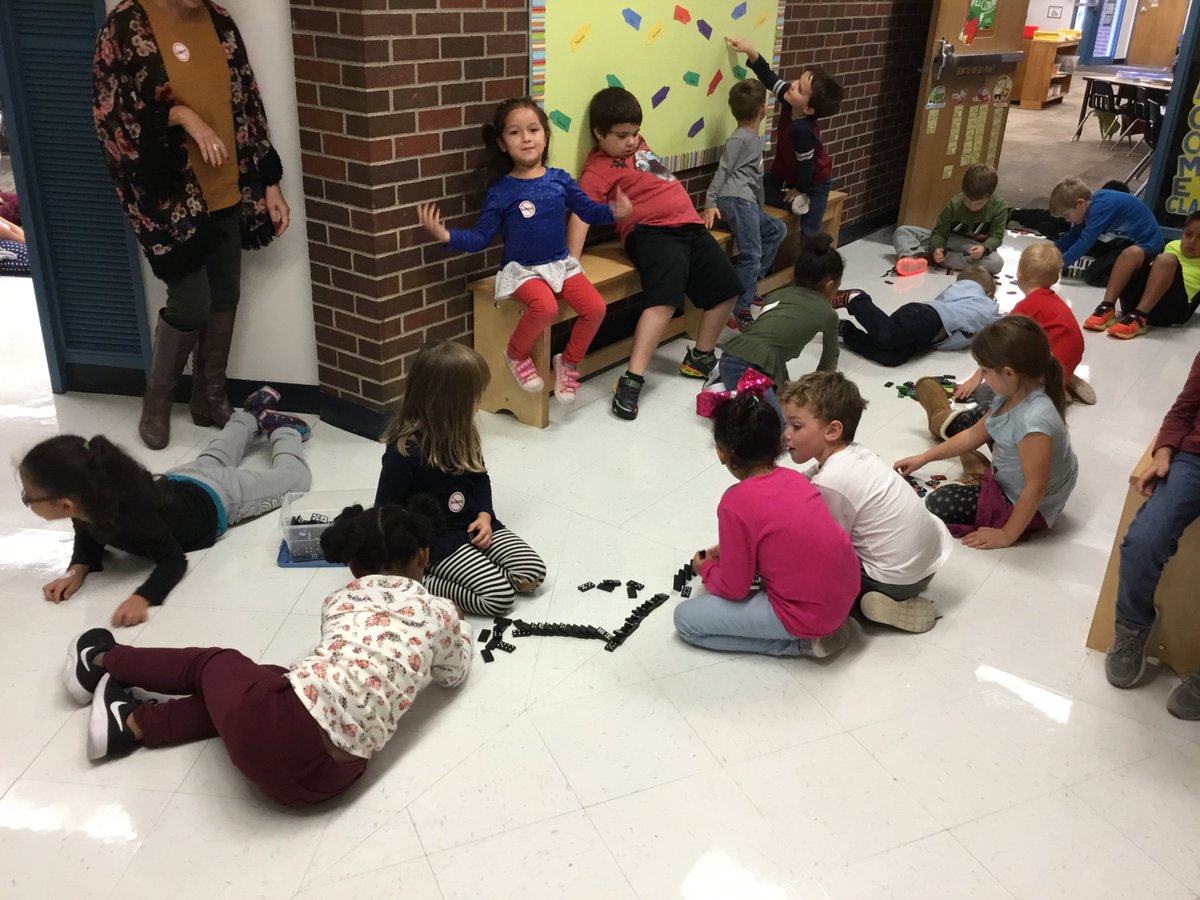 JoAnnaEuston's tweet photo. Unplugged connection activity in Kindergarten!  Connecting classrooms doesn't have to be through technology, dominoes work great as well!  @kboos08 @NerstheimerK https://t.co/yZ2EVWWZ6Z