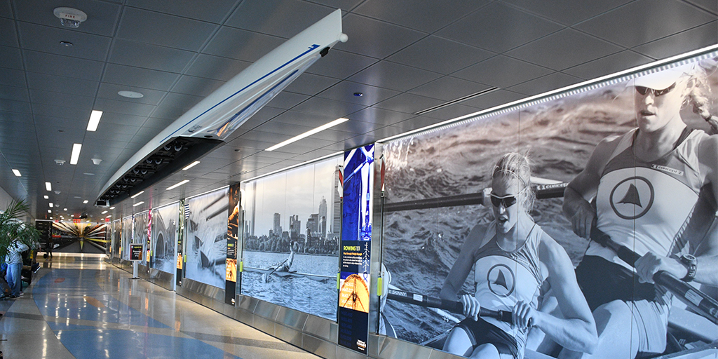 BostonLogan's tweet photo. Can’t make it to @HOCR this year? Experience the race up close with our informational exhibit and racing boats in Terminal B post-security by gates B37-B38. #ExhibitsInBOS https://t.co/cWZ9uGK0HJ