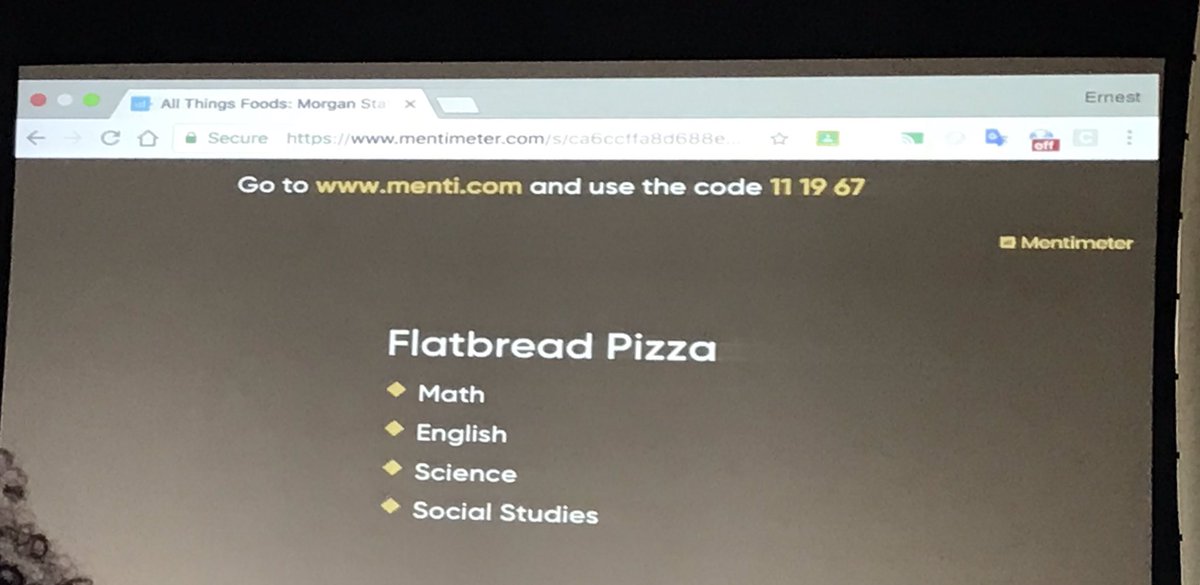 MiVidaMParham's tweet photo. βEvery subject matters and connects to food. β Ernest Hudson of @spatulearn #CTEWorks Flatbread Pizza = dimension, compound words, molecular separation, economics of bread. #MAFCS https://t.co/HEYxvfuMvu