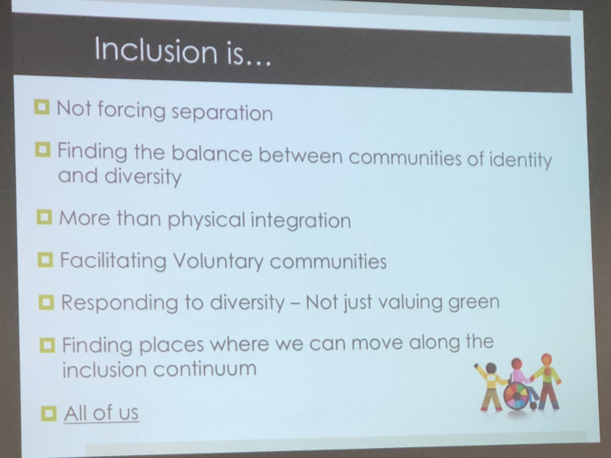 Slide from <a href="/tweetsomemoore/">Dr. Shelley Moore, PhD</a> - I appreciated that inclusion needs to be more than sharing space. Physical Integration is not enough.