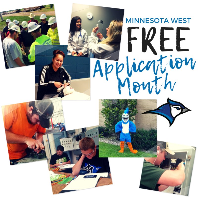 MinnesotaWest's tweet image. October is Free Application Month!  It&apos;s a great month to Become a Bluejay! #MinnesotaWest #learnwithpurpose #FreeApplicationMonth #CollegeKnowledgeMonth ow.ly/o3Lr30mc3Ek