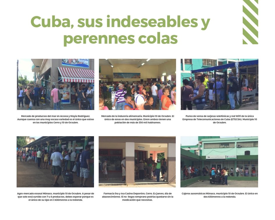 #Fotoreportaje: Señores, las “colas”, como las nombramos en #Cuba, son producto de la escasez, de la poca variedad en los surtidos, los míseros salarios y la insuficiente cantidad de centros comerciales donde se oferten productos a bajo precio.
bit.ly/2pVoSfX