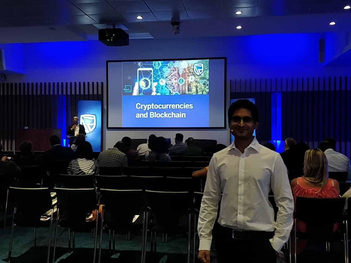 <a href="/SatoshiSingh/">Kreaan Singh</a> is about to speak at #standardbank demystifying cryptocurrencies &amp; Blockchain event tonight together with @CryptoCat_ZA and <a href="/CorneliusIII/">Cornelius</a>.