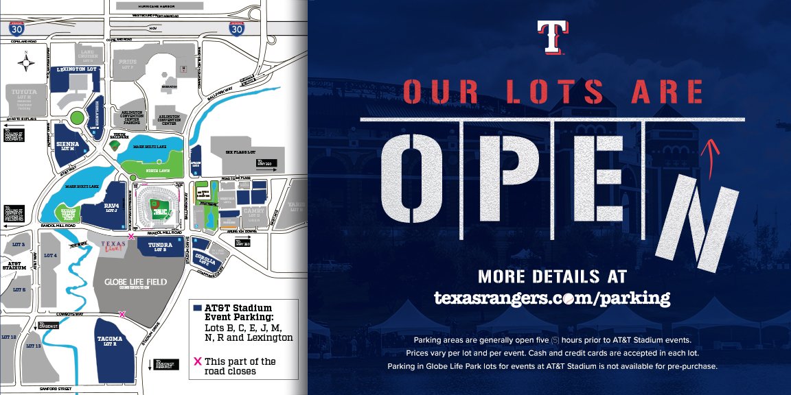 Texas Rangers on X: Looking for a spot to park or tailgate this Sunday?  Our lots open at 10am!  / X