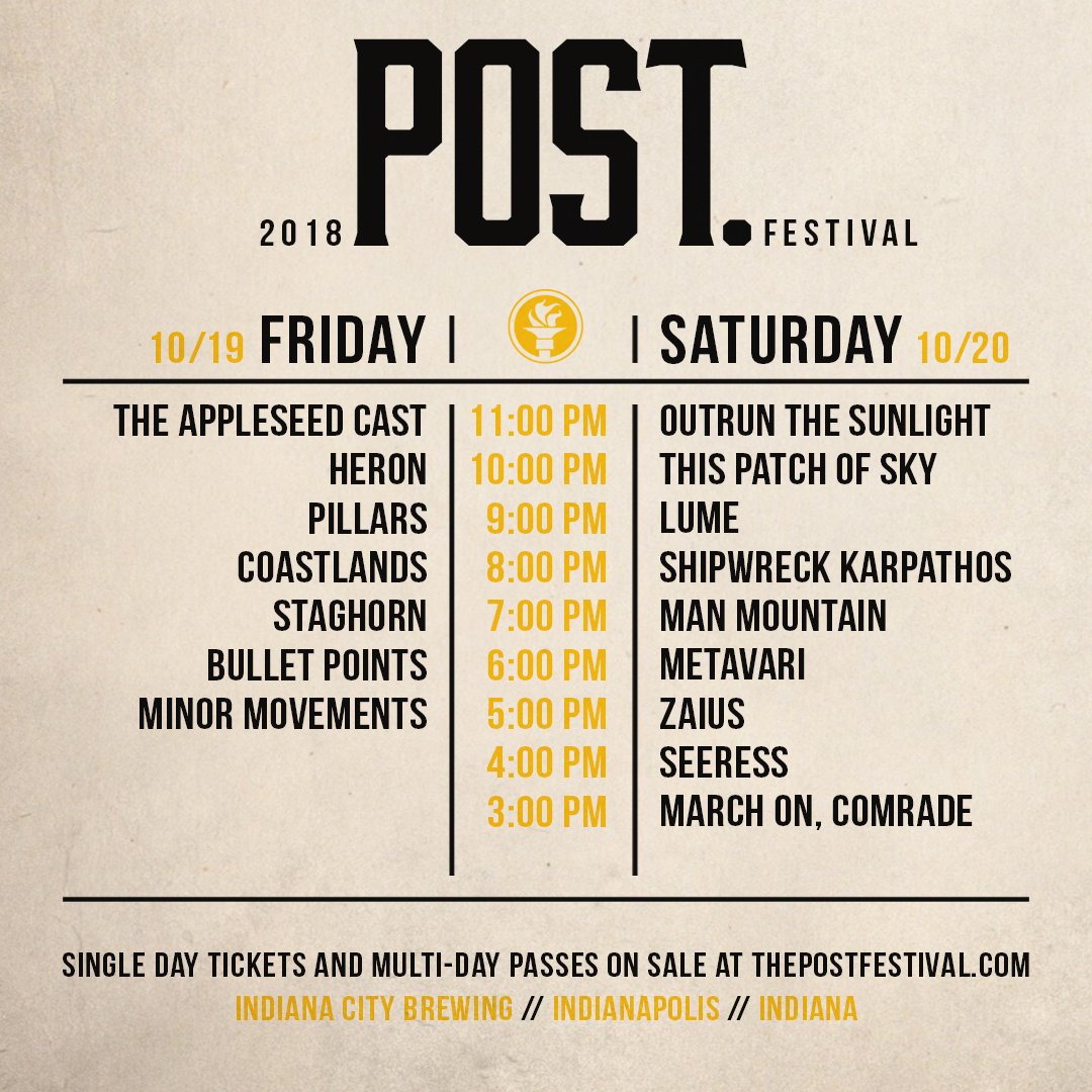 .<a href="/post_festival/">postfestival</a> starts next weekend in Indy, and our own <a href="/thispatchofsky/">This Patch of Sky</a> and <a href="/lume_band/">LUME</a> perform on Oct. 20! Do you have your tickets?