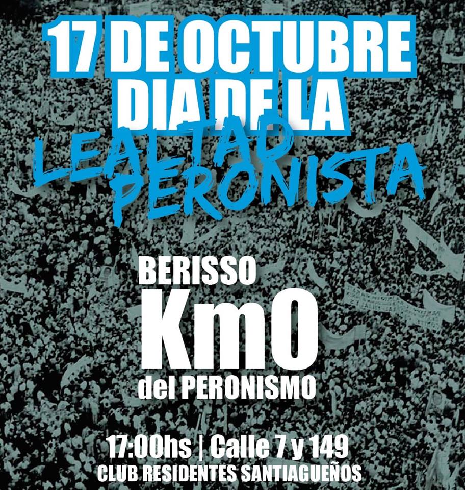 El 17 tod@s al Km 0 del Peronismo!!!
Vení y festejemos juntos el Día de la Lealtad!!!
Hagamos renacer la conciencia y la dignidad de la clase trabajadora!!!
#17deOctubre #LaPatriaPeronista
#DóndeHayQueEstar