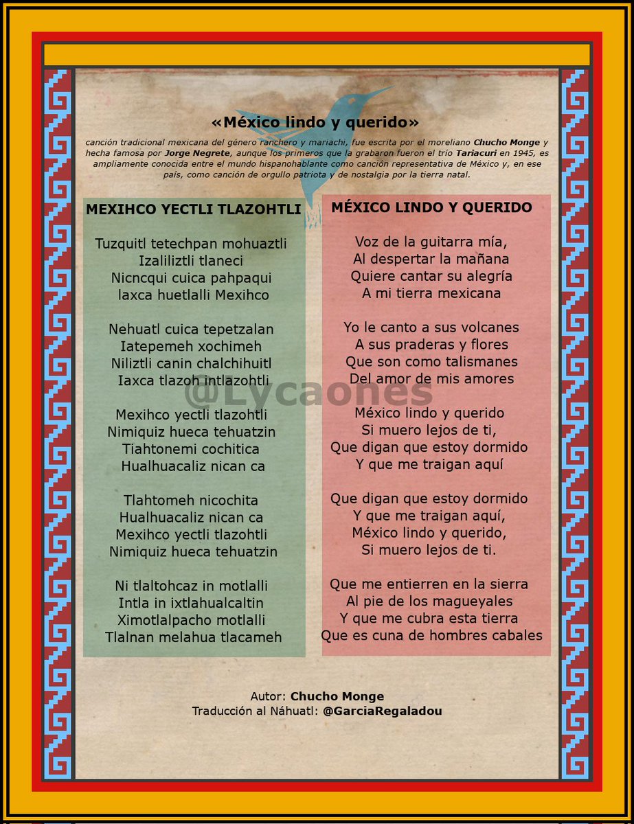 Cancion Mexico Lindo Y Querido Letra