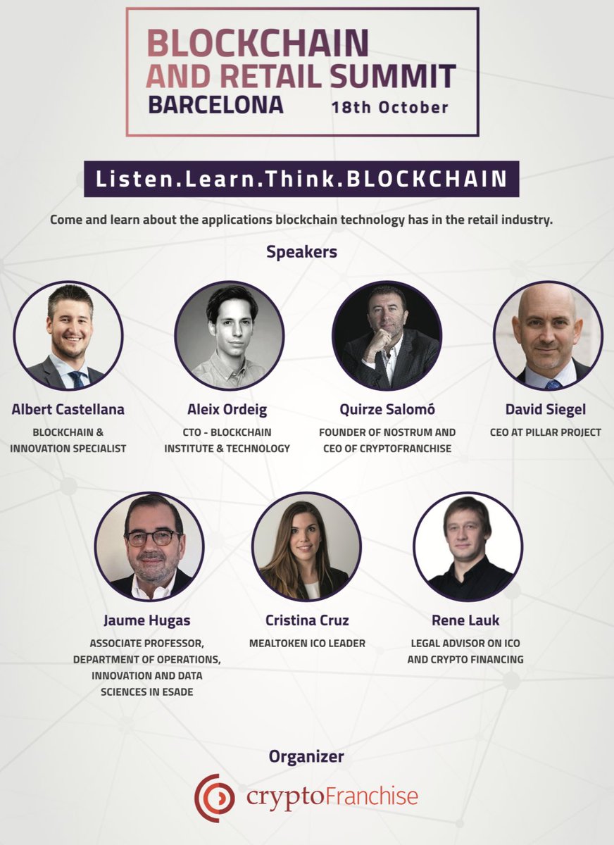 Come and learn how the blockchain technology can revolutionize the #Retail industry!
📅18th of October, Barcelona
📱Free register: crypto-franchise.io/blockchain-and…
#BCNblockchainweek #CryptoFranchise