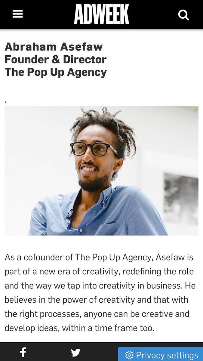 AbrahamAsefaw's tweet photo. Championing creativity since day ☝🏿 #everyoneiscreative @thepopupagency https://t.co/qZVAsRM8fy