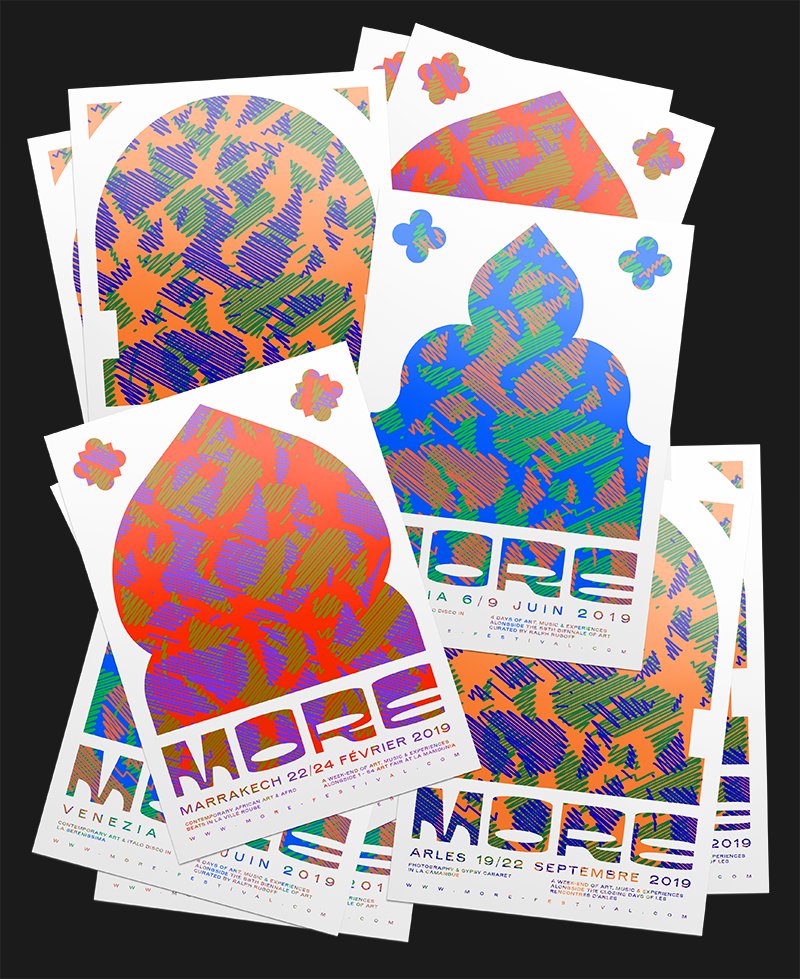 Et bim ! Identité des 3 prochaines éditions du <a href="/MOREfestival/">MORE Festival</a> 🤟🏼 • Arles /Venezia/Marrakech • paradestud.io/work/more-fest… #paradestudio #parade #graphicdesign #morefestival #more #arles #venezia #marrakech #print #poster #Music #art #photo