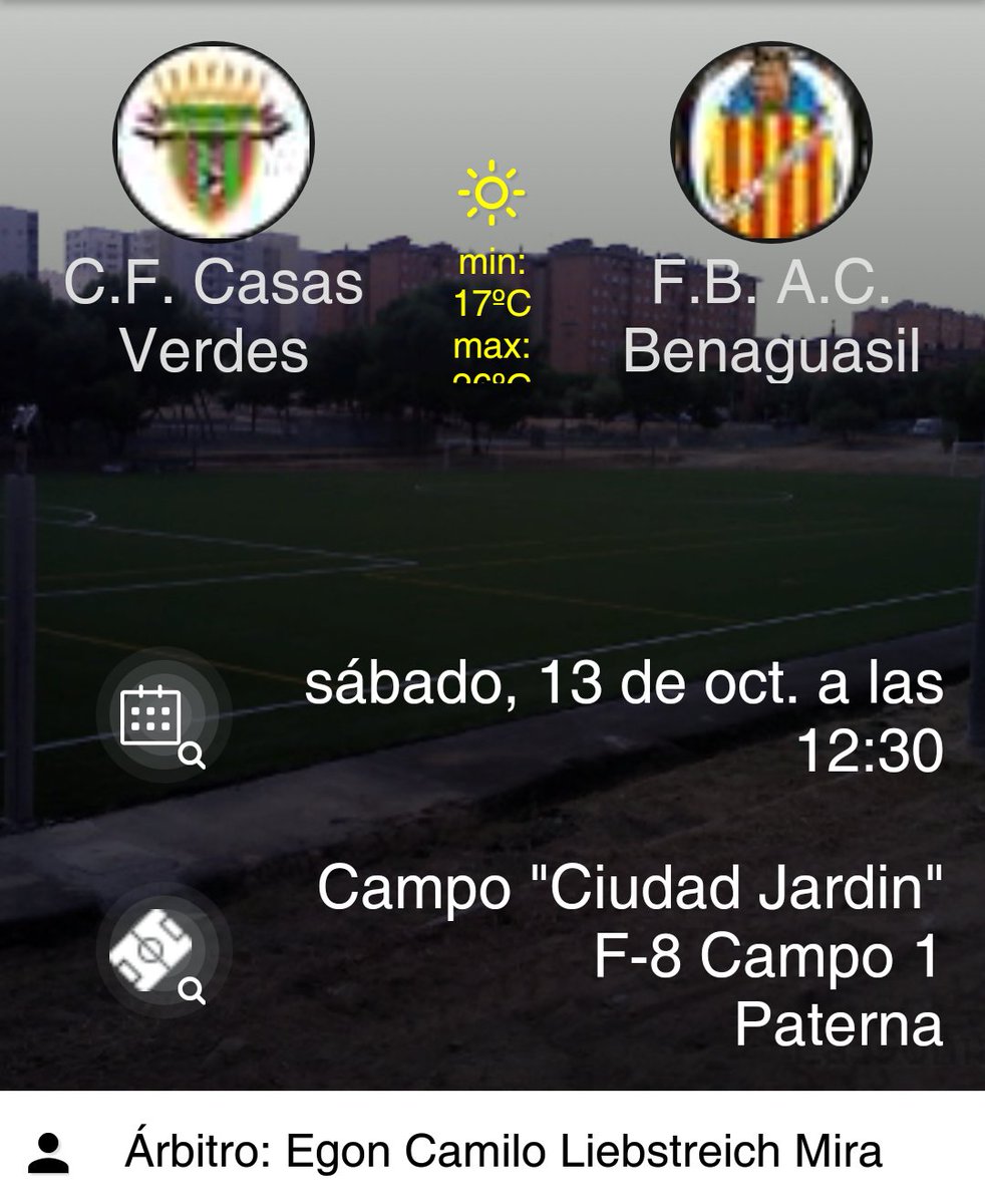 f_verdes's tweet photo. HORARIO ALEVÍN "1°.AÑO"
(Partido Liga)
🏆 Cto. Alevín 1°. Año Valencia
 -Liga- 3
⚽ JORNADA 1
🆚 @FBACBenaguasil 
📆 Sábado 13/10
⏰ 12:30h 
🏟️ "Ciudad Jardín" F-8 Campo 1 Paterna
@f_verdes #paterna @masdelrosari 
@FederacionFFCV https://t.co/KTSonB7HM6