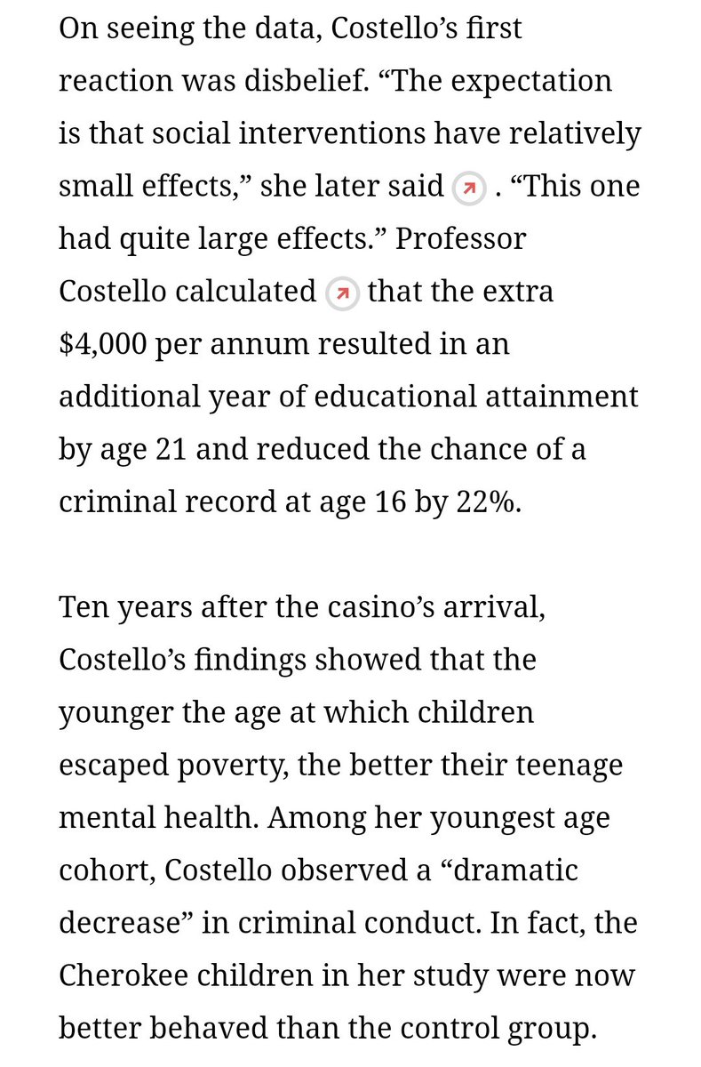 One of the closest examples of a true UBI experiment in the US occurred accidentally and started in 1997 in North Carolina when the Cherokee nation began providing dividends to families years into a study of child poverty. The results?TRANSFORMED LIVES. https://thecorrespondent.com/4664/why-do-the-poor-make-such-poor-decisions/179307480-39a74caf