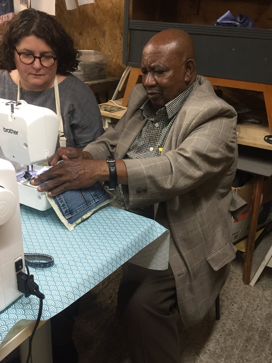 N1Clare's tweet photo. Our new sewing addict!!!! @GroundworkLON #silverliningshackney club making a #jeans pocket pot holder #newskills #craft #craftforacause #repurposeloop @hackneycouncil https://t.co/PXG9POXaYq
