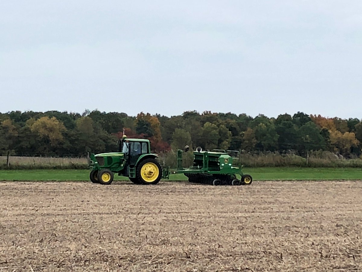 KBSLTER's tweet photo. Yesterday was a busy day @KBSLTER! Brook, Justin and crew raced to beat the rain while they harvested soybean and planted a cover crop, winter wheat, into some of our plots. Four budding scientists cheered them while exploring the plants in the alley ways. #agriculture #covercops https://t.co/7hP0uIMtfY