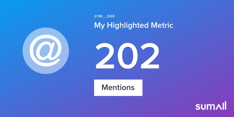 My week on Twitter 🎉: 202 Mentions. See yours with sumall.com/performancetwe…