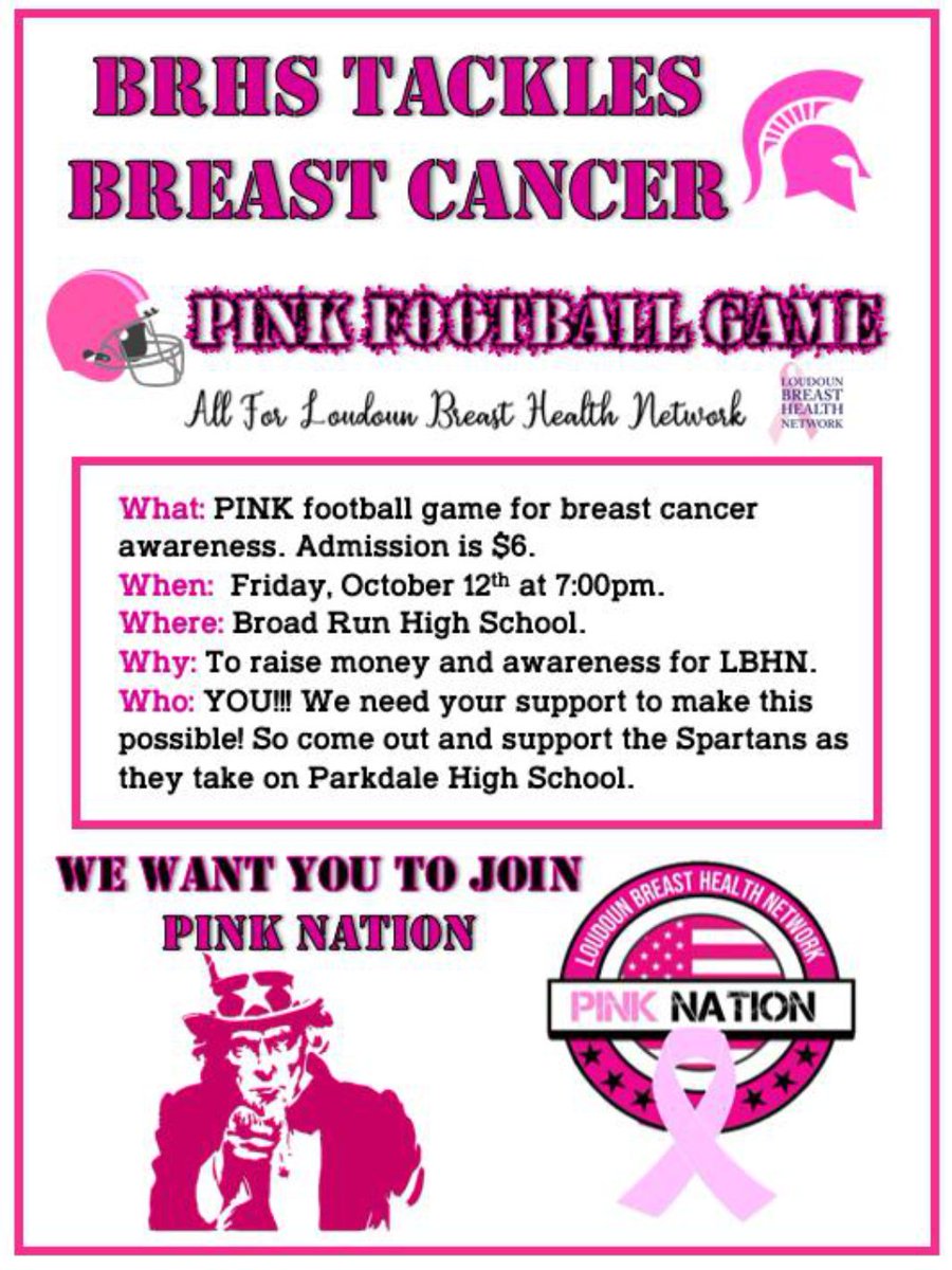LoCoSports's tweet photo. Football: @BroadRunFB is tackling breast cancer this Friday in their Pink Football Game! Swing by and support the cause! https://t.co/udRZsF4eDp