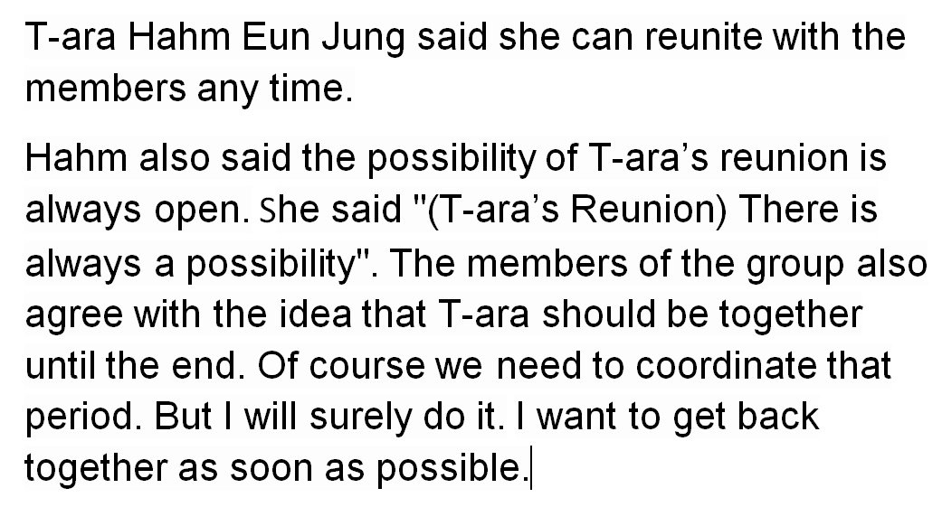 jiyeon_no1's tweet photo. Title: [N인터뷰] Hahm Eunjung "T-ara 재결합? 언제든 가능성 열려 있죠"
[Trans: Hahm #Eunjung "T-ara's reunion ? There's always a possibility] 
"The members also agree with the idea that T-ara should be together until the end"
Article: https://t.co/3QaYpQNiUo
Date: 2018-Oct-12 https://t.co/Y4mNgBOdcI