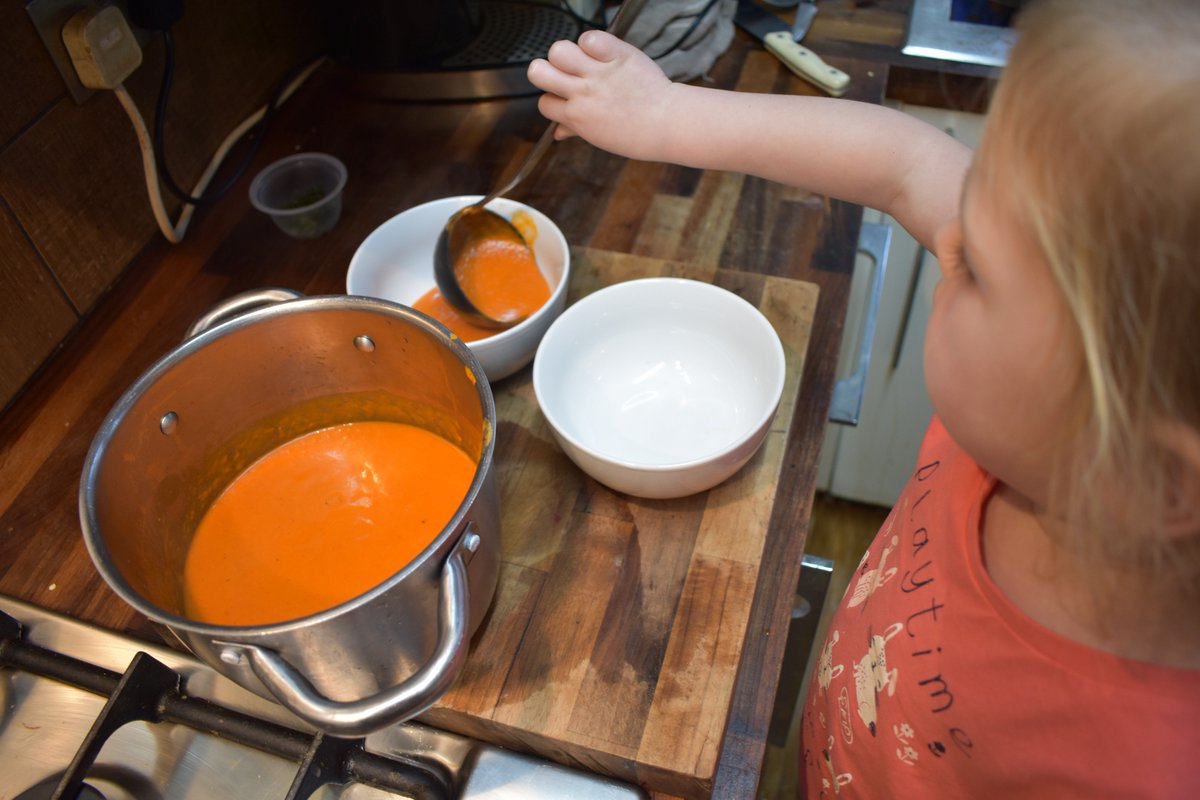 RobertMc241's tweet photo. @bonnybroom1  Soup pack from nursery today was great!  I could tell that a lot of time was taken putting the pack and recipe card together. The ingredients were fresh and lush (watch out for those Birds Eye chillies though!) Arran &amp; Abby loved it and the end results are banging! https://t.co/RXey3BuC6D