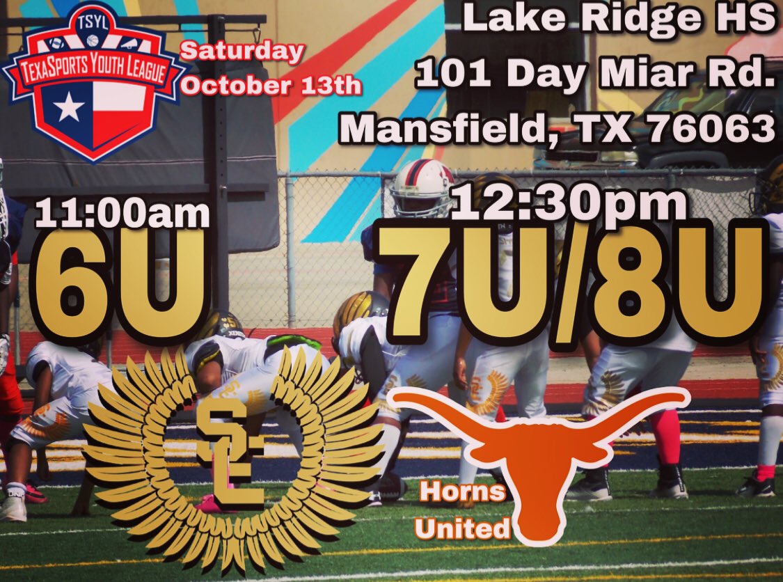 _SoaringEagles_'s tweet photo. Soaring Eagles’ @TexaSportsdfw Schedule for Homecoming Saturday:

5U vs Pac Prime Gold - 10:00am
6U vs Horns United - 11:00am
7U/8U vs Horns United - 12:30pm
9U vs NTX Bandits - 2:00pm
Soaring Eagles’ Parents vs Coaches Game - 4:00pm https://t.co/fqgL8G0OZf