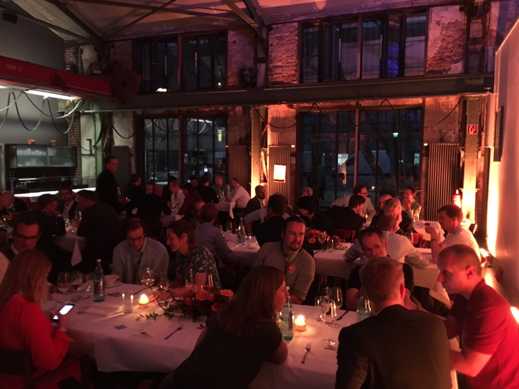 After long day at <a href="/RuhrSummit/">ruhrSUMMIT</a> networking isn’t over yet: #Startups meet #Corporates meet #Investors meet #multipliers dinner at #RS2018