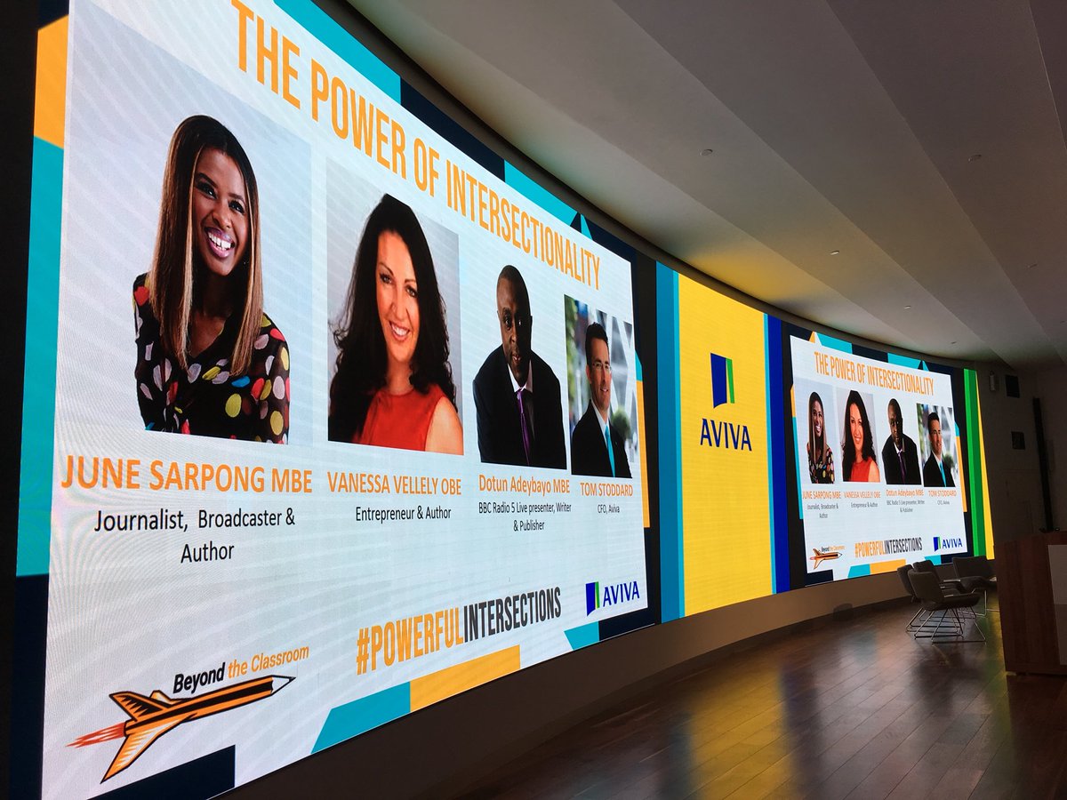 AnnaSocials's tweet photo. What an amazing way to spend #dayofthegirl - an awesome panel at #PowerfulIntersections tonight, where weโre joined by 150 young people at @avivaplc. Tried not to fangirl when I met my childhood idol @junesarpong...not sure if I succeeded! ๐ @BTClearning @WATC_girl @dotunadebayo https://t.co/xab9KmeUbM