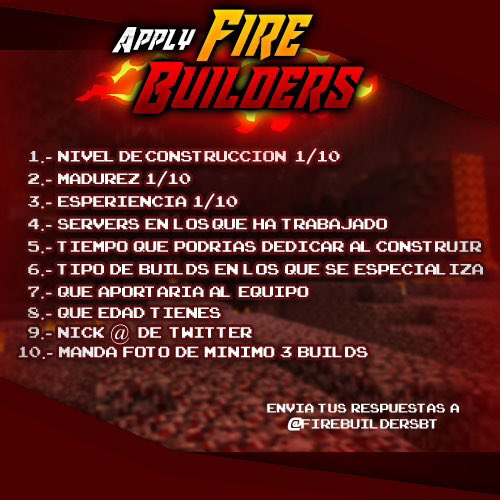 FireBuildersBT's tweet image. NUEVAS APPLY PARA 
🔥BUILDERS🔥

QUIERES FORMAR PARTE DE NUESTRO 
EQUIPO???

SÓLO LLENA LA APPLY SI CUMPLE 
CON LOS REQUISITOS PEDIDO EN 
LA IMAGEN 

🔥SUERTE A TODOS 🔥
