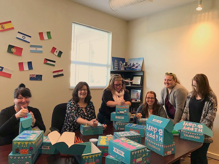 ColletteCares's tweet photo. Our volunteer team in Canada spent some time recently creating birthday boxes in support of the nonprofit @TogetherWeRise. These boxes benefit children in foster care who might not otherwise have a birthday party or gifts. #collettecares #wearecollette https://t.co/eVMUcdQzFF