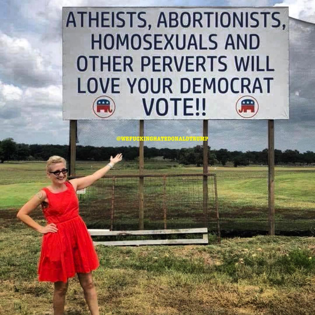 Anti_Trumped's tweet photo. At first, I figured this sign was from Louisiana but realized everything was spelled correctly so now I’m guessing Texas. Also, I’m extremely confused who this sign wants us to vote for since all the perverted sexual predators are Republican...🤔✊❤️ https://t.co/I9CLd3oB0W