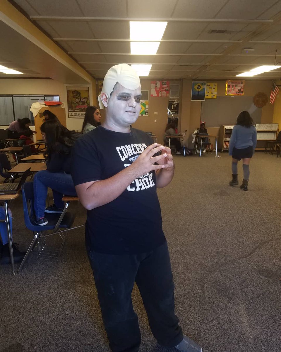 STales2019's tweet photo. Uncle Fester played by Christopher Aldana getting ready for the play https://t.co/dvm3avty5I