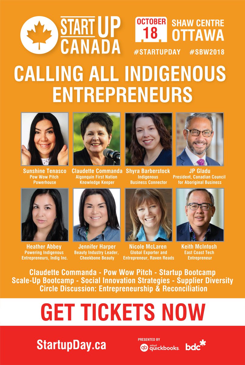 Calling all #IndigenousEntrepreneurs! Check out the lineup at #StartupDay (October 18th) for tips on building sustainable enterprises, legal considerations 101, and much more - check it out! Get your tickets using PowWow100 for 100% off! startupday.ca #Ottawa