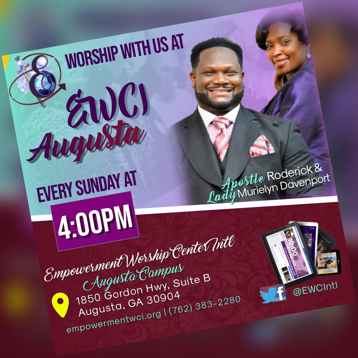 EWCIntl's tweet photo. 🚨#Announcement EWCI-Augusta Campus has a new service time and we cant wait to see you there! ⏰

Join us for worship Sundays 4:00 pm | 1850 Gordon Hwy Suite B, #AugustaGA 30904 https://t.co/Sj8myoGbYe