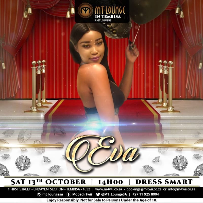 This Saturday 13 October <a href="/MT_LoungeSA/">Mopedi Twii</a> #DiamondAndDolls <a href="/Evamodika21/">EVA MODIKA</a>