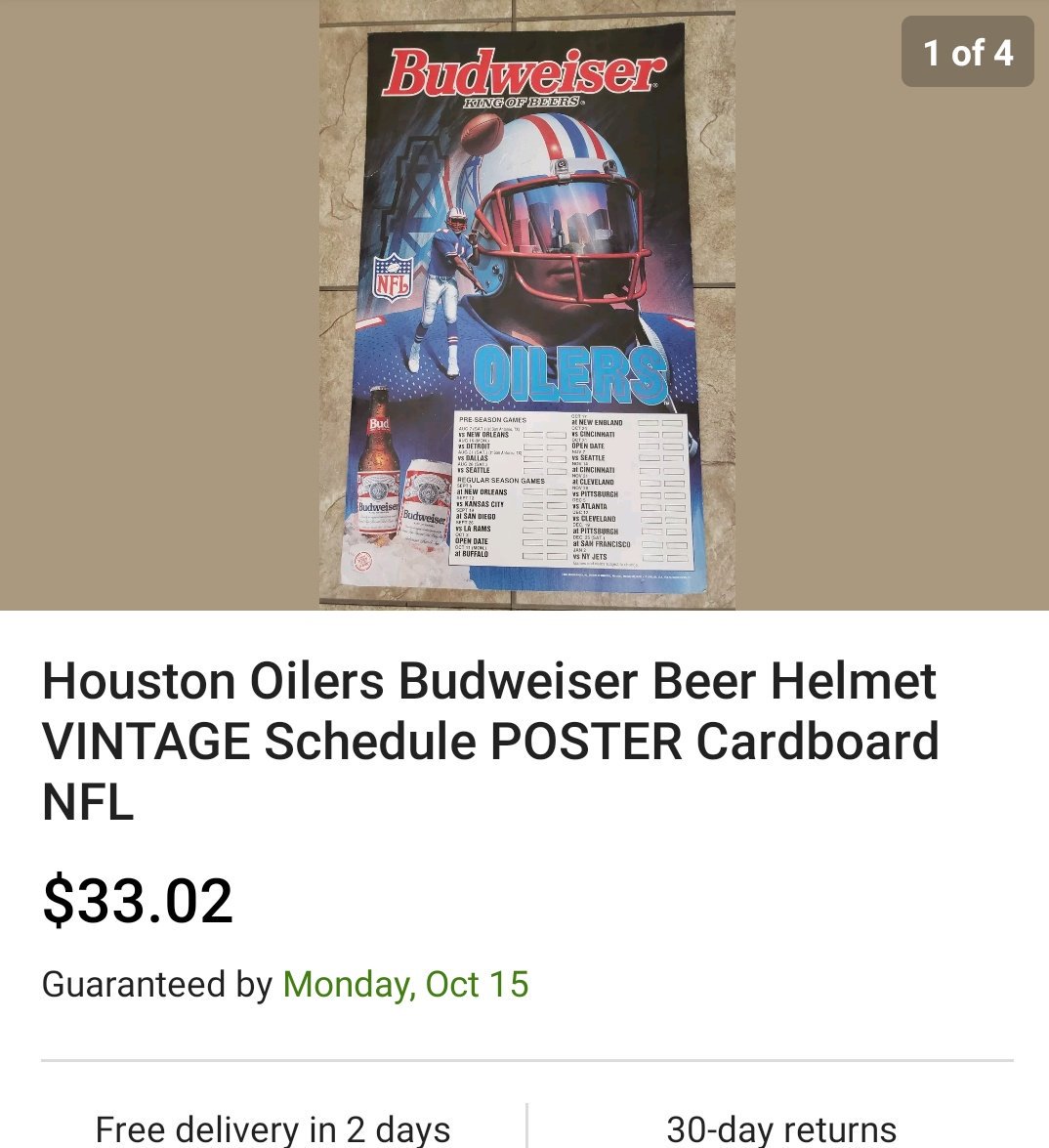 HelmetAddict's tweet image. I really like this 1993 Houston Oilers schedule poster. Little more than I'd spend for one, though. Plus, I'm fresh out of wall space.