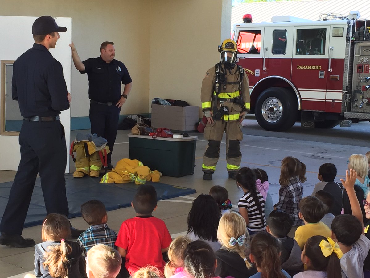 Fire Safety visit. We love our Fallbrook fire department. Kinders were so excited to learn! #loefalcons #fuesd #Kindergarten