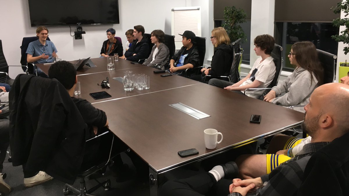 MCRGamesNet's tweet photo. Busy night night for @wa1games in Warrington! (We ran out of chairs!) @TSLoire talking about his career so far... #gamedev https://t.co/pN830cbXJQ