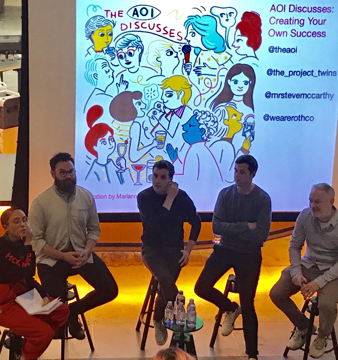 AGillustrates's tweet photo. Back at @wearerothco with Lou Bones talks to @mrstevemccarthy @theprojecttwins @theaoi #creatingyourownsuccess https://t.co/tZHuOIZPxn